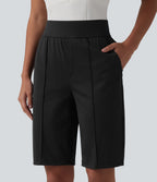 High Waisted Quick Dry Golf Shorts with Pockets 10''-Golf Tee-UPF40+ — Black — view 7