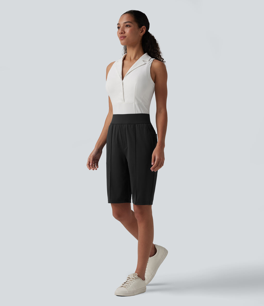 High Waisted Quick Dry Golf Shorts with Pockets 10''-Golf Tee-UPF40+ — Black — view 8
