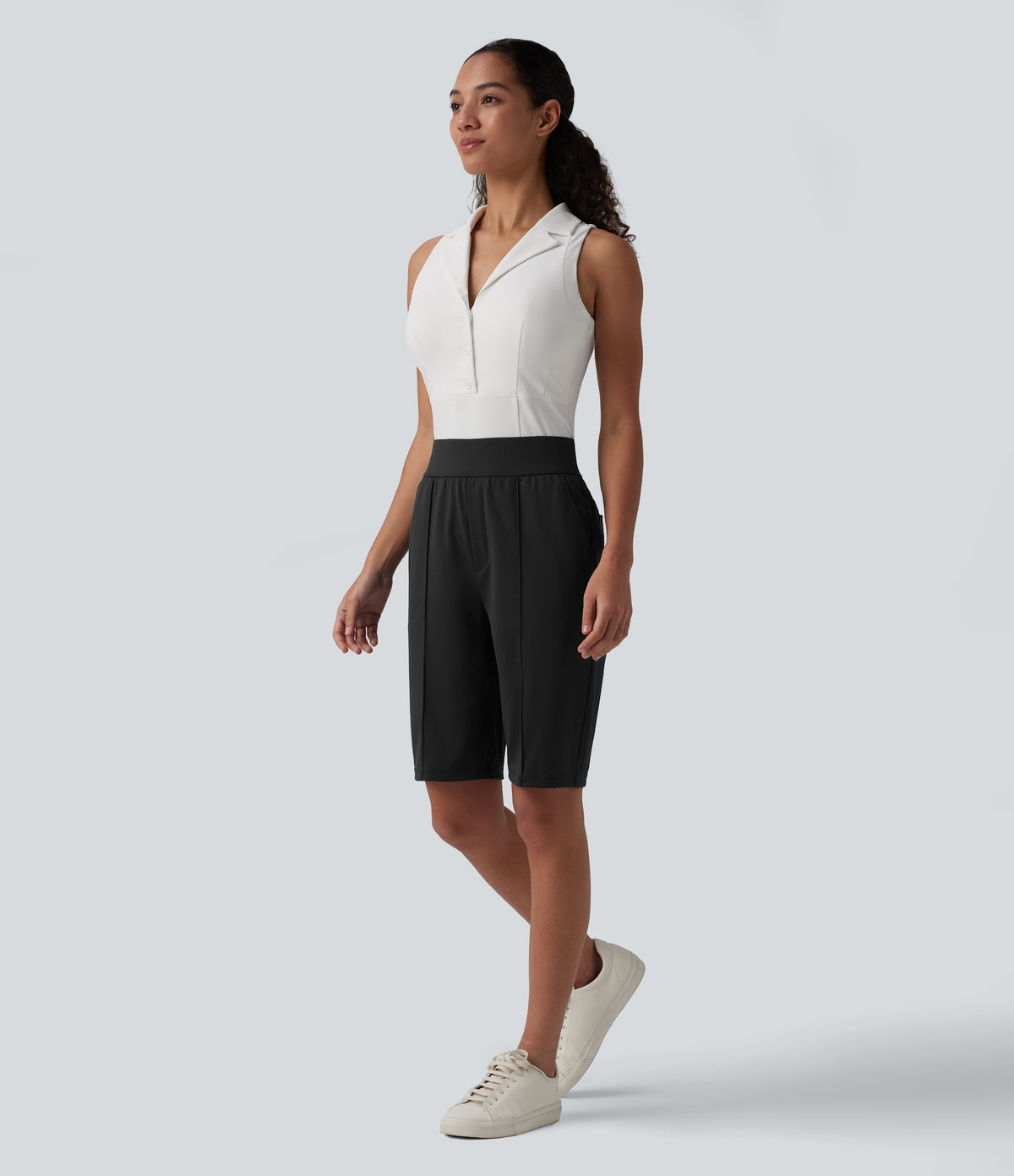 High Waisted Quick Dry Golf Shorts with Pockets 10''-Golf Tee-UPF40+ — Black — view 8