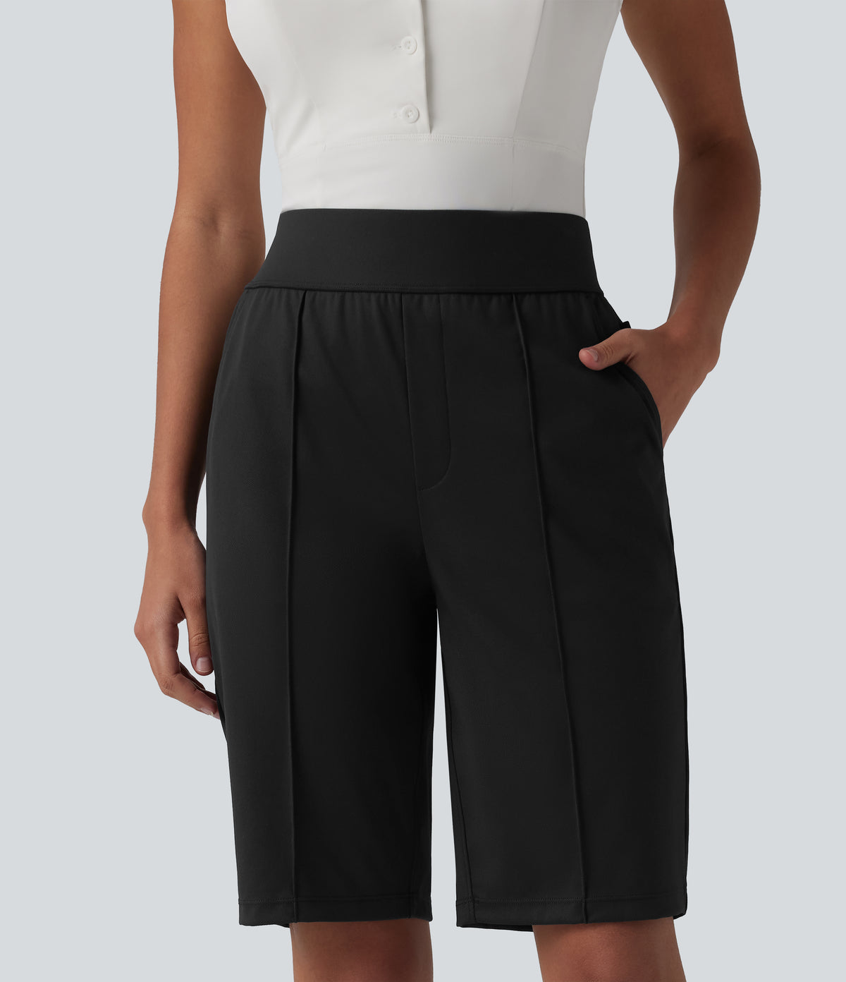 High Waisted Quick Dry Golf Shorts with Pockets 10''-Golf Tee-UPF40+ — Black — view 4