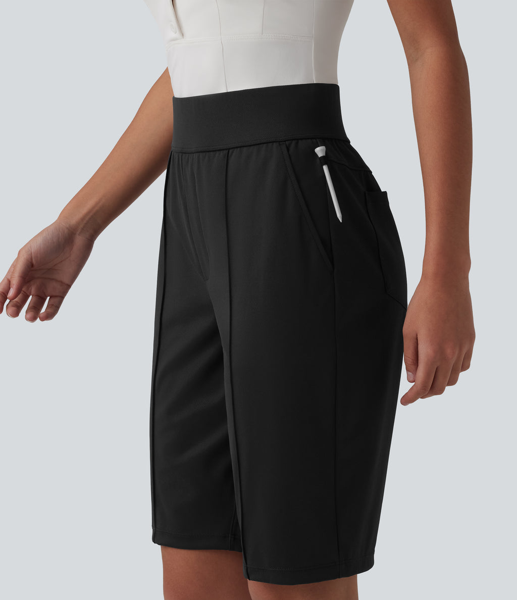 High Waisted Quick Dry Golf Shorts with Pockets 10''-Golf Tee-UPF40+ — Black — view 1