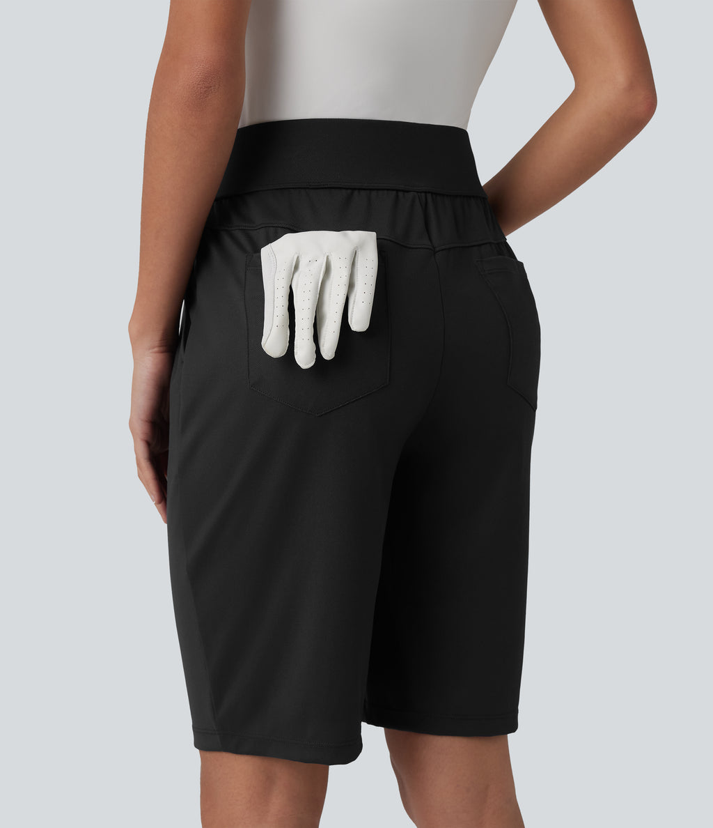 High Waisted Quick Dry Golf Shorts with Pockets 10''-Golf Tee-UPF40+ — Black — view 6