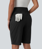 High Waisted Quick Dry Golf Shorts with Pockets 10''-Golf Tee-UPF40+ — Black — view 6