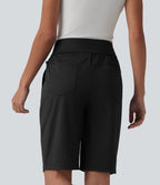 High Waisted Quick Dry Golf Shorts with Pockets 10''-Golf Tee-UPF40+ — Black — view 3