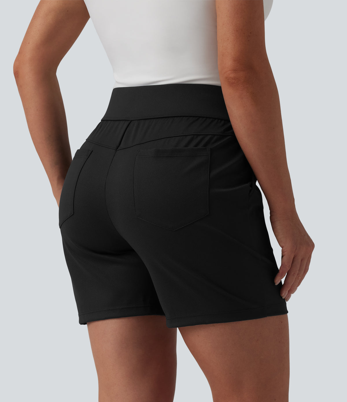Mid High Waisted Quick Dry Golf Shorts with Pockets 5''-Golf Tee-UPF40+ — Black — view 3