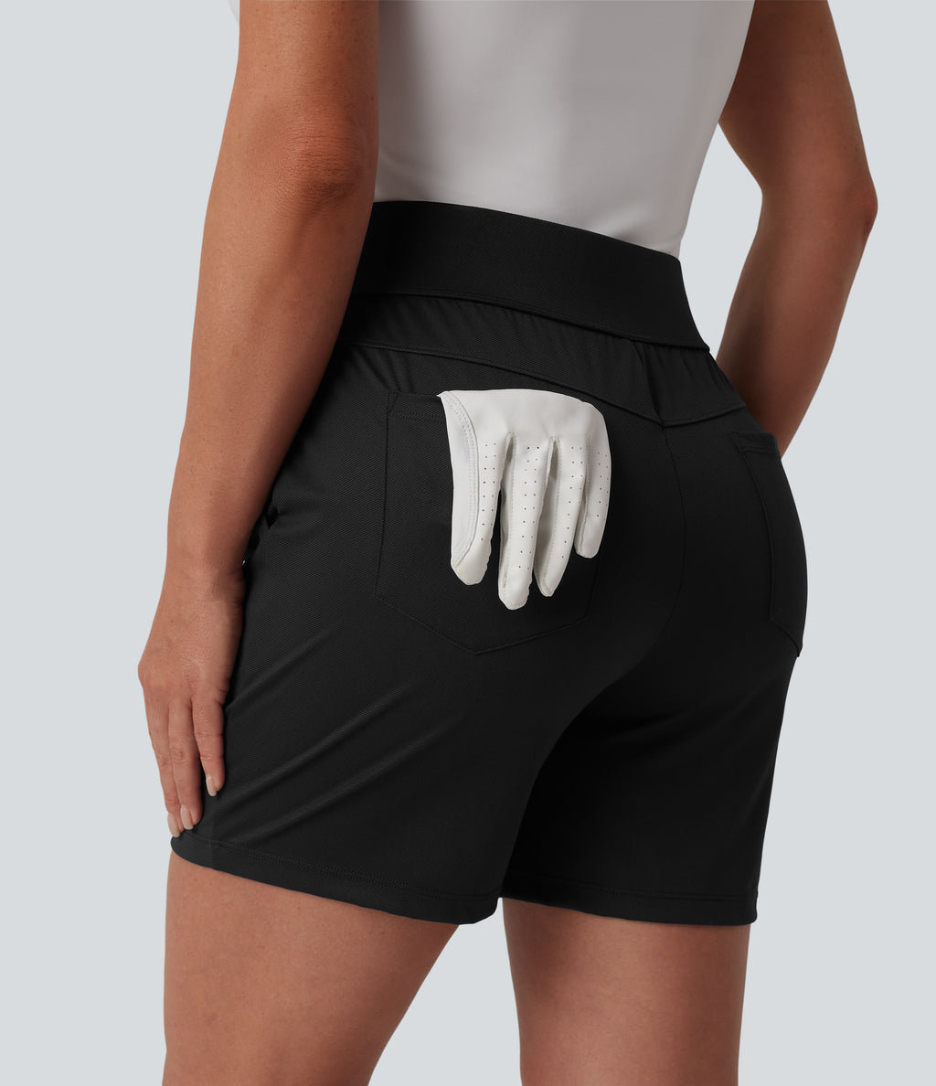 Mid High Waisted Quick Dry Golf Shorts with Pockets 5''-Golf Tee-UPF40+ — Black — view 6