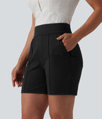 Mid High Waisted Quick Dry Golf Shorts with Pockets 5''-Golf Tee-UPF40+ — Black — view 5