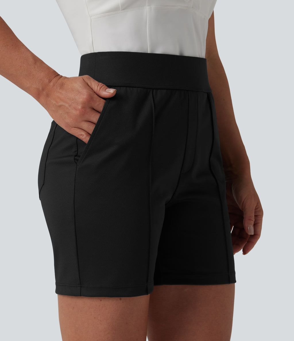 Mid High Waisted Quick Dry Golf Shorts with Pockets 5''-Golf Tee-UPF40+ — Black — view 7