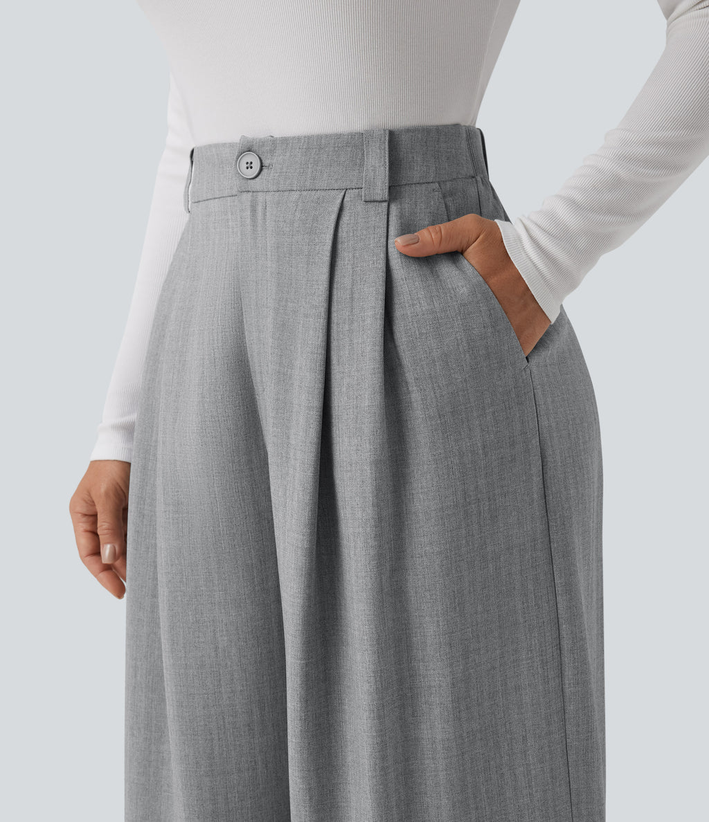 High Waisted Wide Leg Work Trousers with Pockets — Harbor Mist — view 5