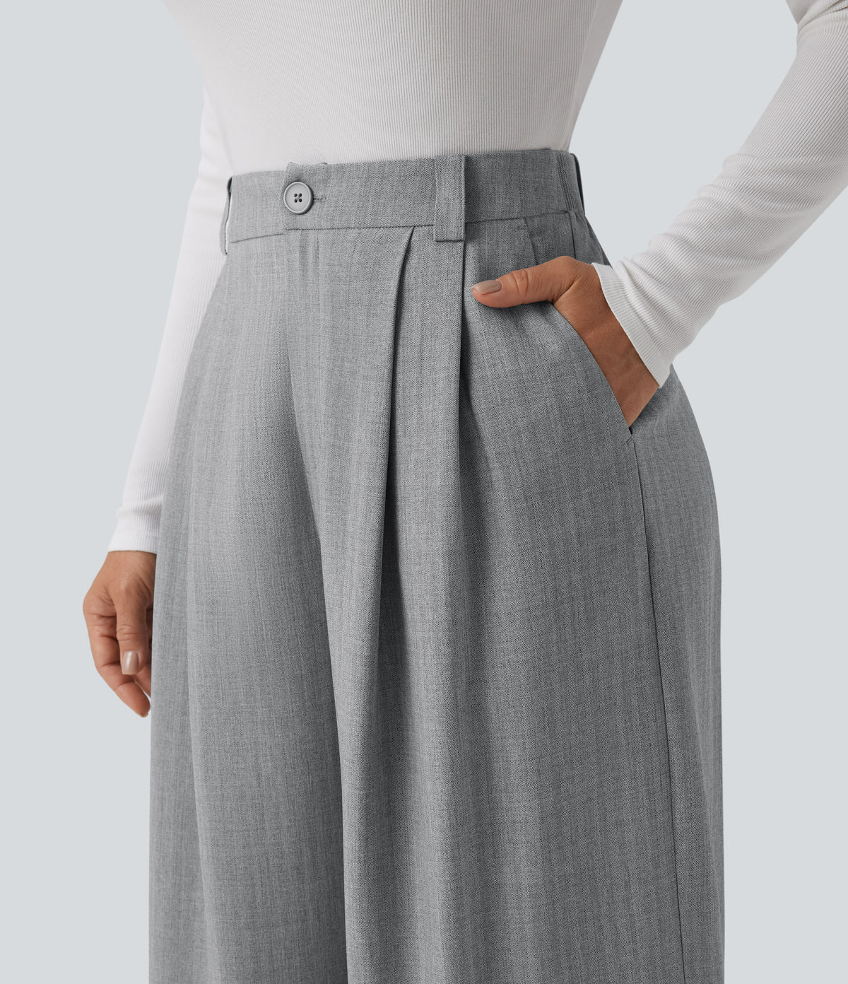 High Waisted Wide Leg Work Trousers with Pockets — Harbor Mist — view 5