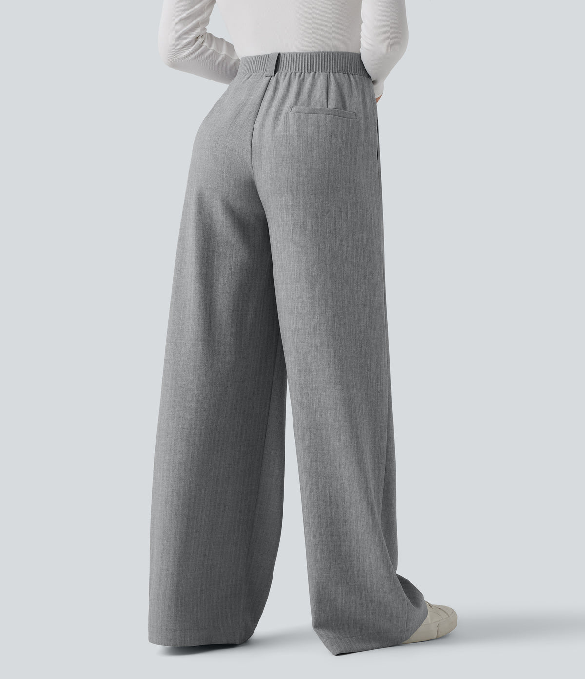 High Waisted Wide Leg Work Trousers with Pockets — Harbor Mist — view 2