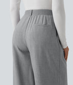 High Waisted Wide Leg Work Trousers with Pockets — Harbor Mist — view 4