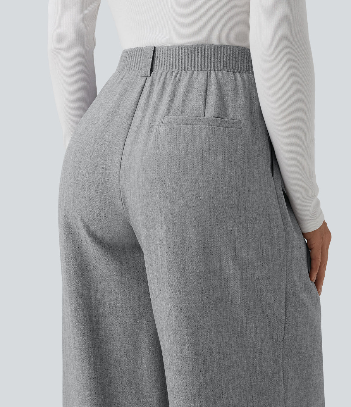 High Waisted Wide Leg Work Trousers with Pockets — Harbor Mist — view 4