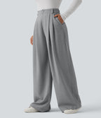 High Waisted Wide Leg Work Trousers with Pockets — Harbor Mist — view 3