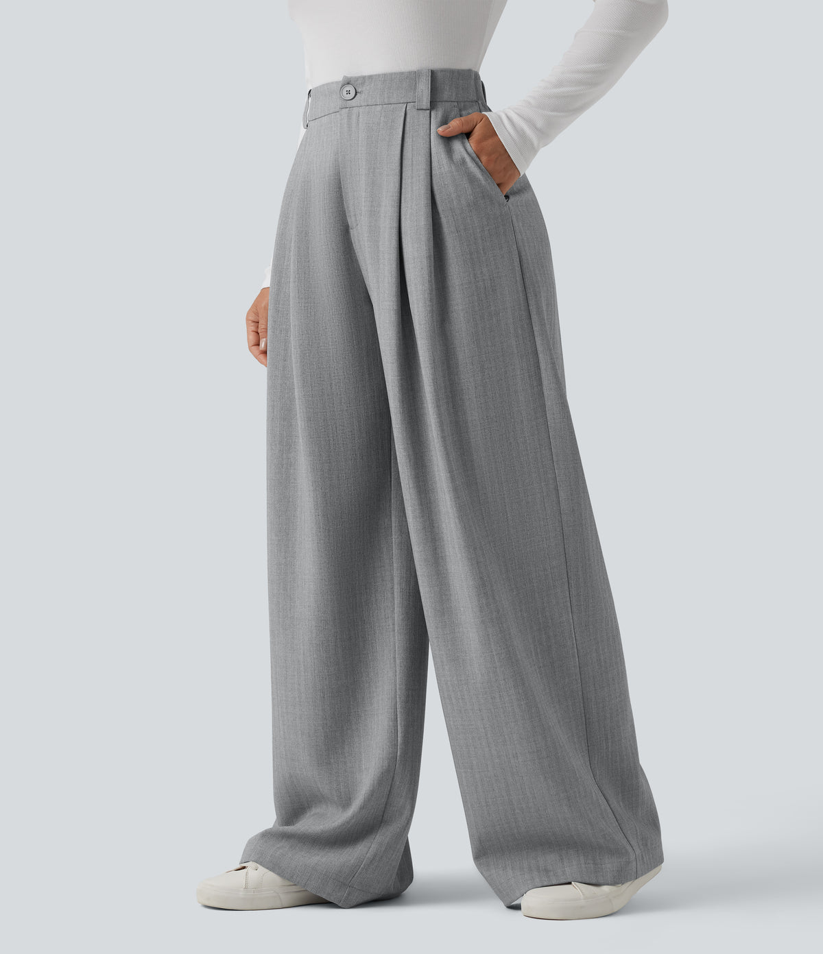 High Waisted Wide Leg Work Trousers with Pockets — Harbor Mist — view 3