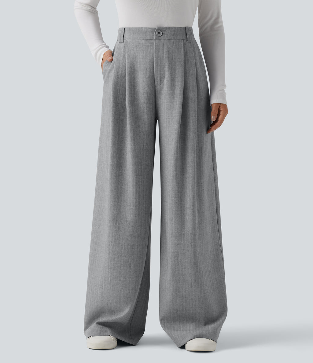 High Waisted Wide Leg Work Trousers with Pockets — Harbor Mist — view 1