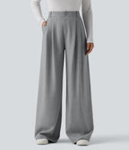 High Waisted Wide Leg Work Trousers with Pockets — Harbor Mist — view 1