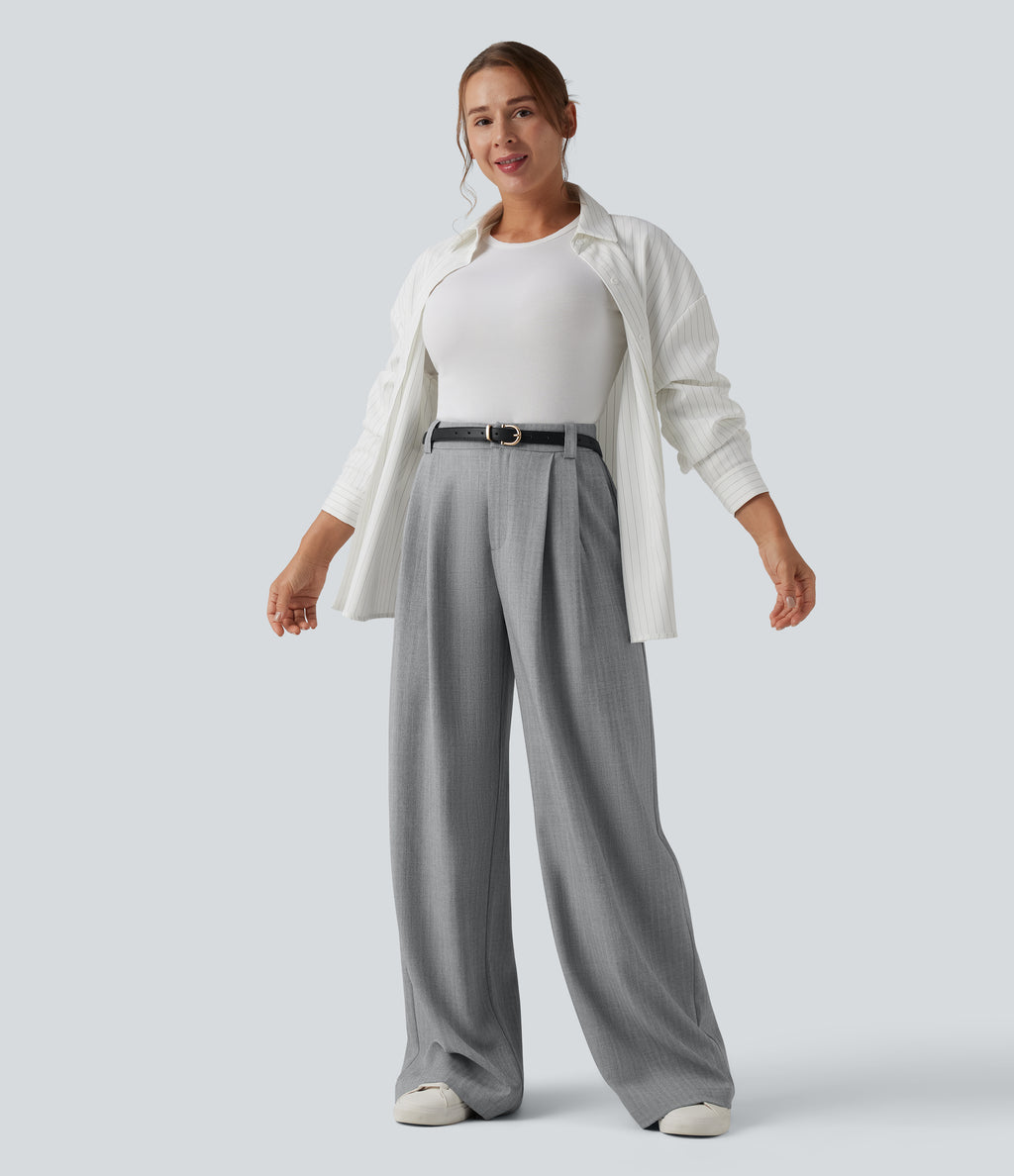 High Waisted Wide Leg Work Trousers with Pockets — Harbor Mist — view 6