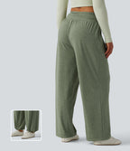 High Waisted Ruched Heathered Yoga Trousers with Pockets — Agave Green — view 1