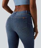 Curvy Mid Rise Skinny Casual Jeans with Pockets — Pageant Blue Denim — view 4
