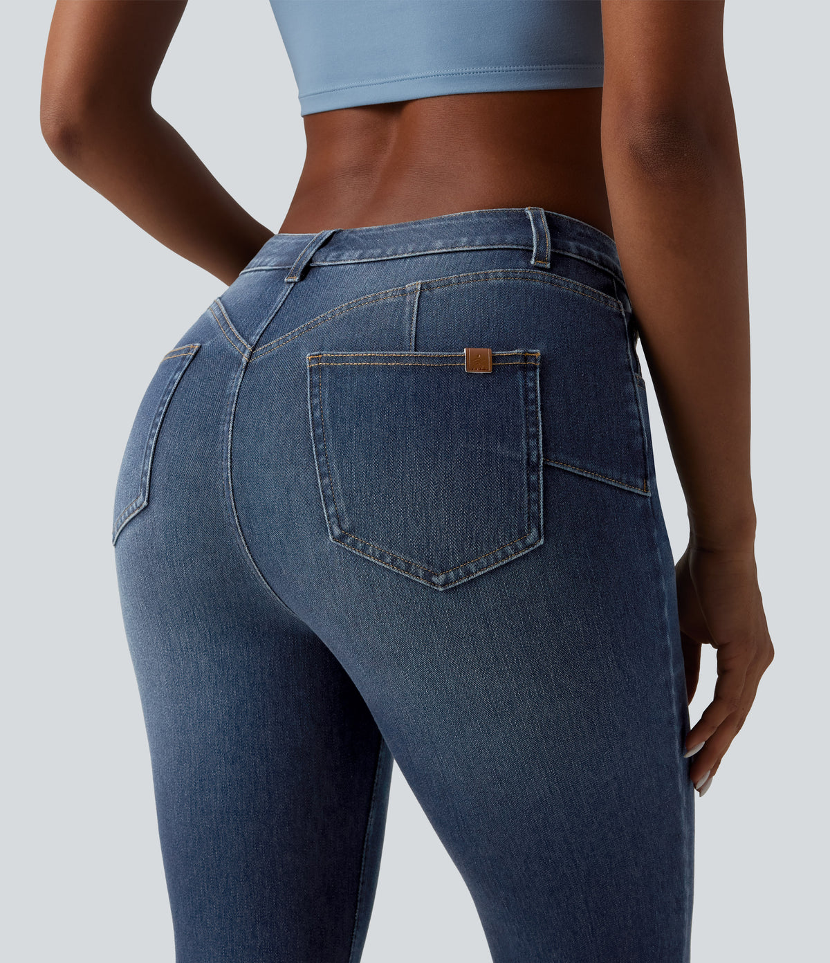 Curvy Mid Rise Skinny Casual Jeans with Pockets — Pageant Blue Denim — view 4