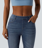 Curvy Mid Rise Skinny Casual Jeans with Pockets — Pageant Blue Denim — view 5