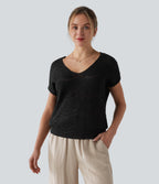 V Neck Short Sleeve Jumper — Black — view 1