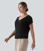 V Neck Short Sleeve Jumper — Black — view 4