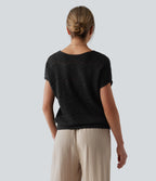 V Neck Short Sleeve Jumper — Black — view 2