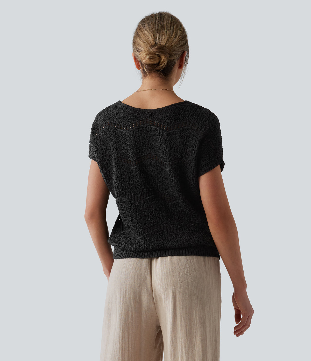 V Neck Short Sleeve Jumper — Black — view 2