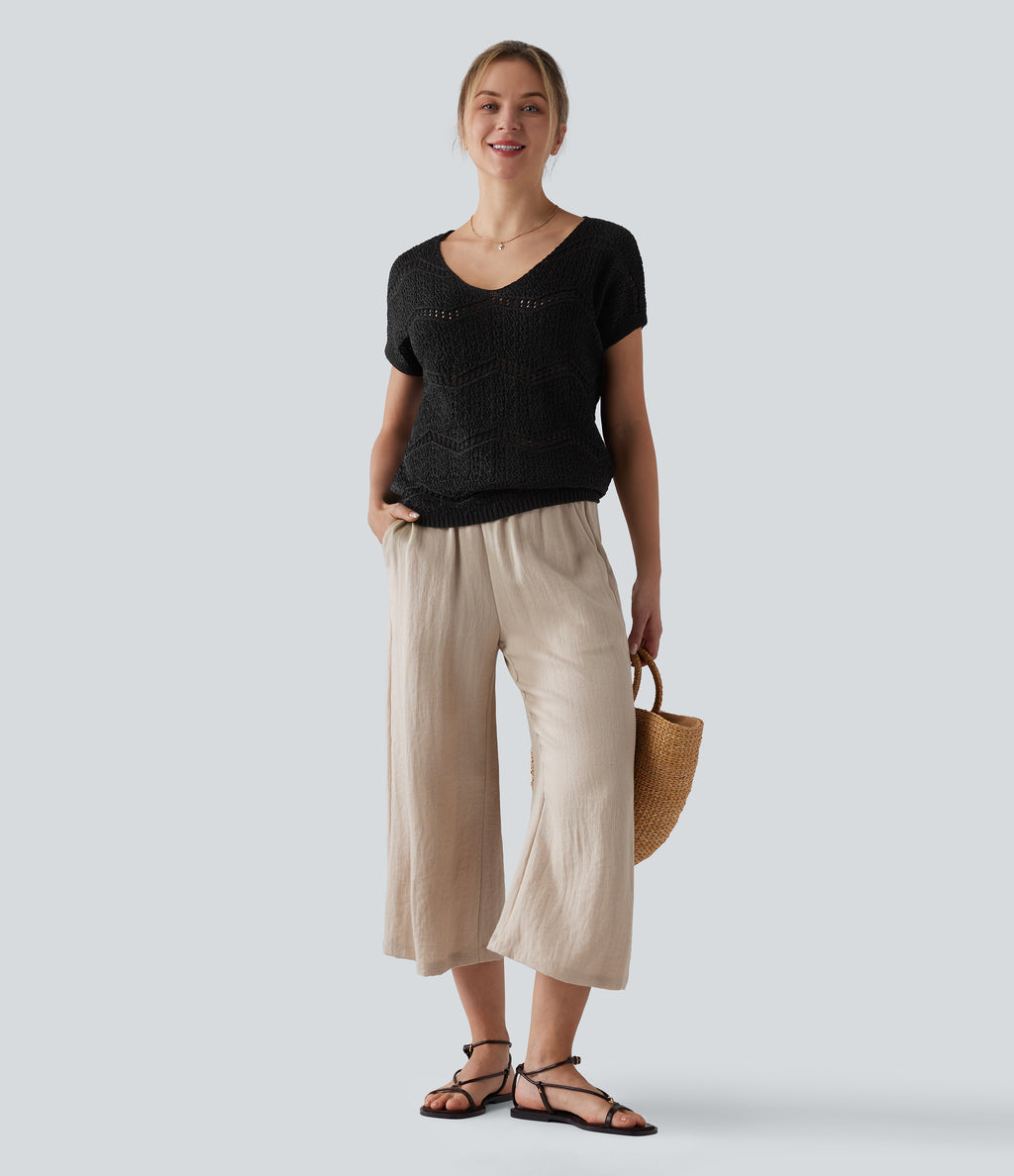 V Neck Short Sleeve Jumper — Black — view 5