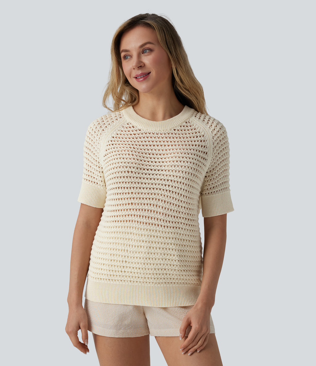 Round Neck Short Sleeve Jumper — Papyrus — view 5
