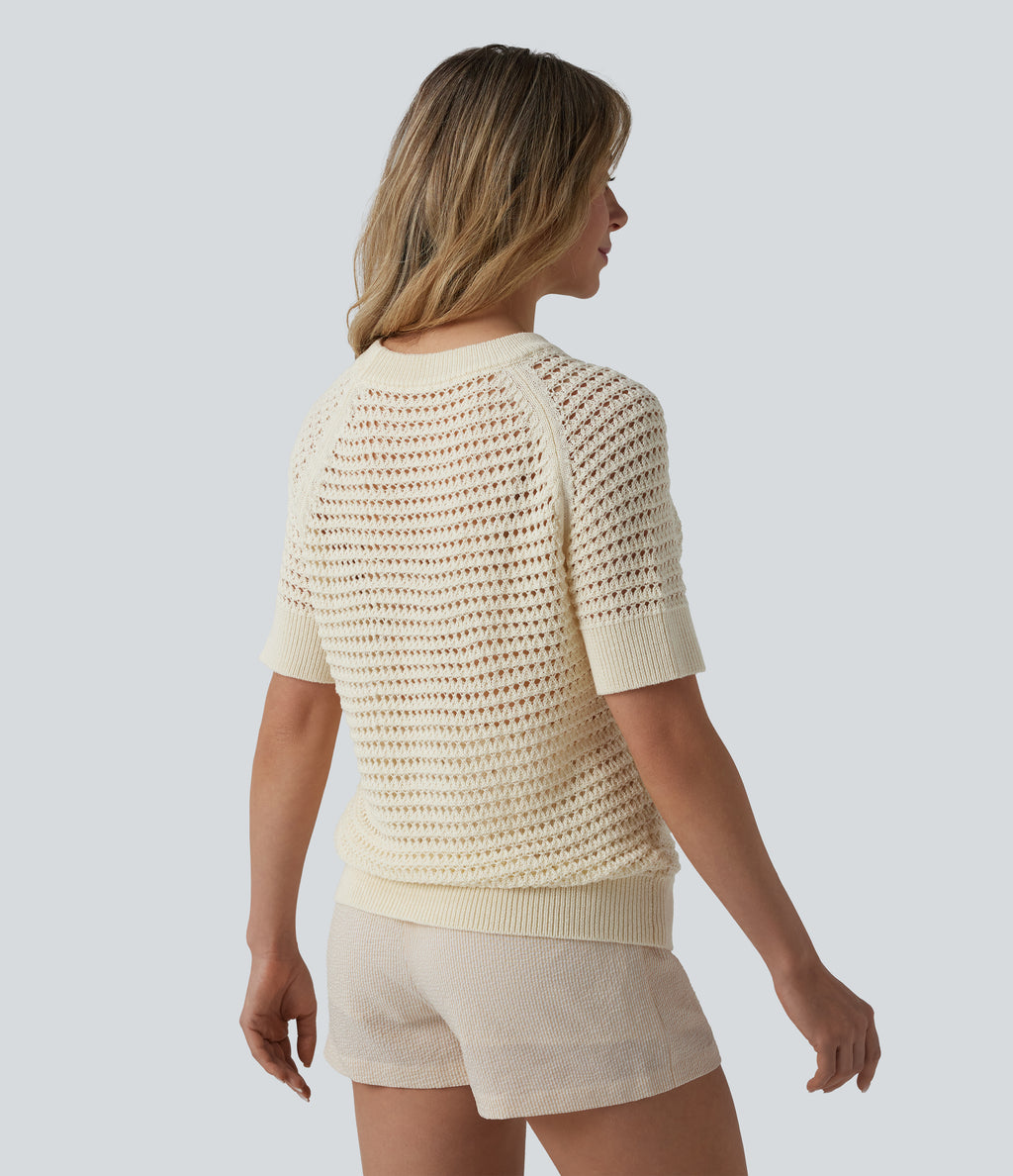 Round Neck Short Sleeve Jumper — Papyrus — view 2