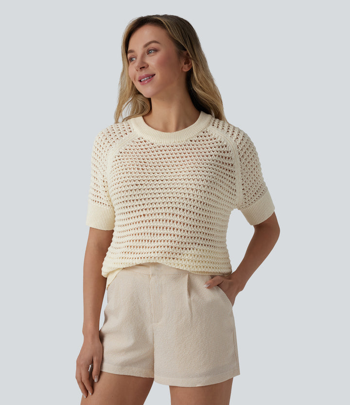 Round Neck Short Sleeve Jumper — Papyrus — view 1