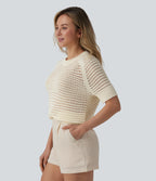 Round Neck Short Sleeve Jumper — Papyrus — view 3