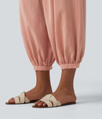 High Waisted Barrel Leg Casual Linen-Feel Trousers with Pockets — Terra Blush — view 6