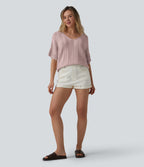 V Neck Short Sleeve Casual Jumper — Hushed Violet — view 5