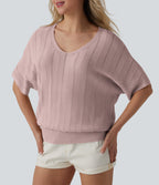 V Neck Short Sleeve Casual Jumper — Hushed Violet — view 4