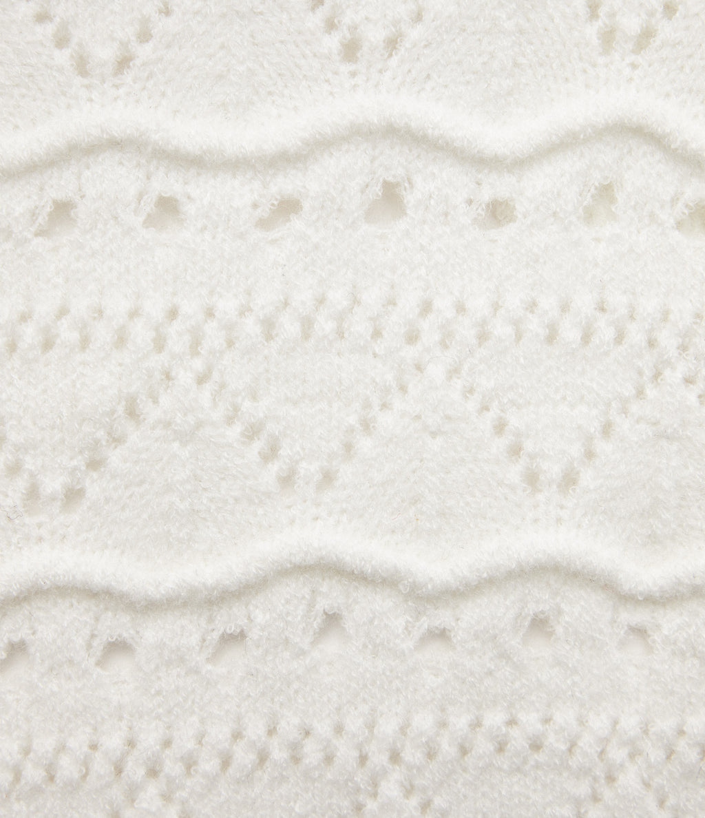 High Waisted 2-in-1 Open Knit Midi Jumper Skirt with Pockets — White — view 8
