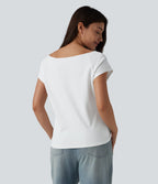 Boat Neck Short Sleeve Casual Pima Cotton T-Shirt — White — view 2