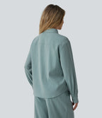 Long Sleeve Linen-Feel Shirt with Pocket — Silverwood Sage — view 2