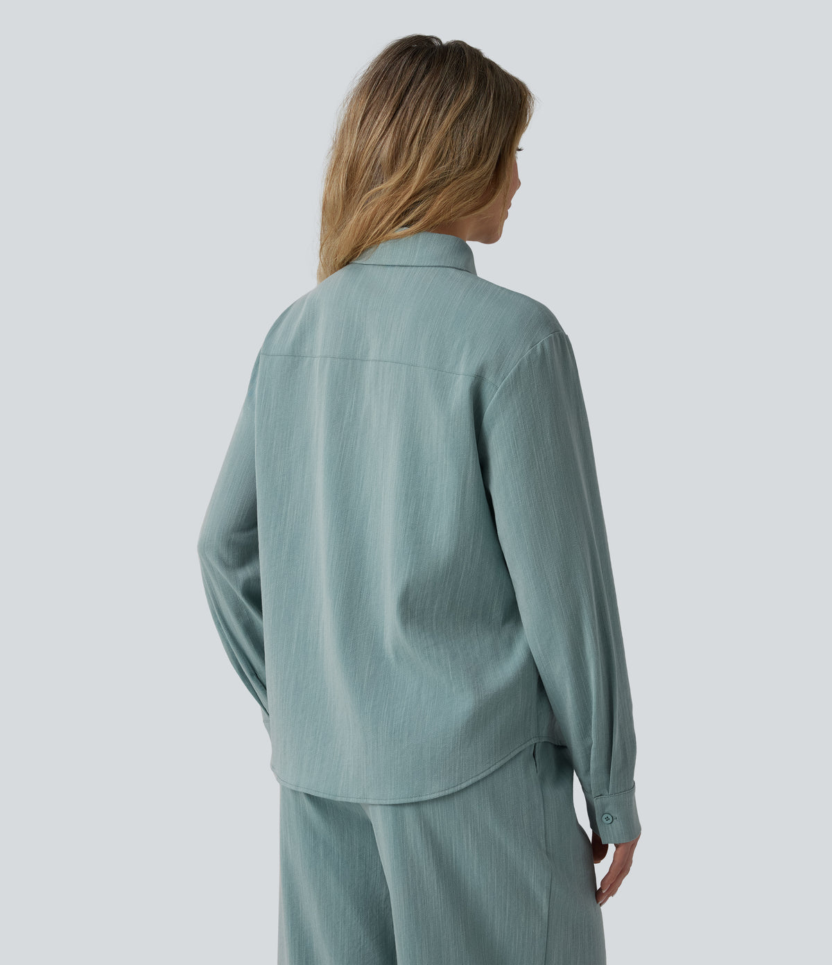 Long Sleeve Linen-Feel Shirt with Pocket — Silverwood Sage — view 2