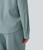 Long Sleeve Linen-Feel Shirt with Pocket — Silverwood Sage — view 5