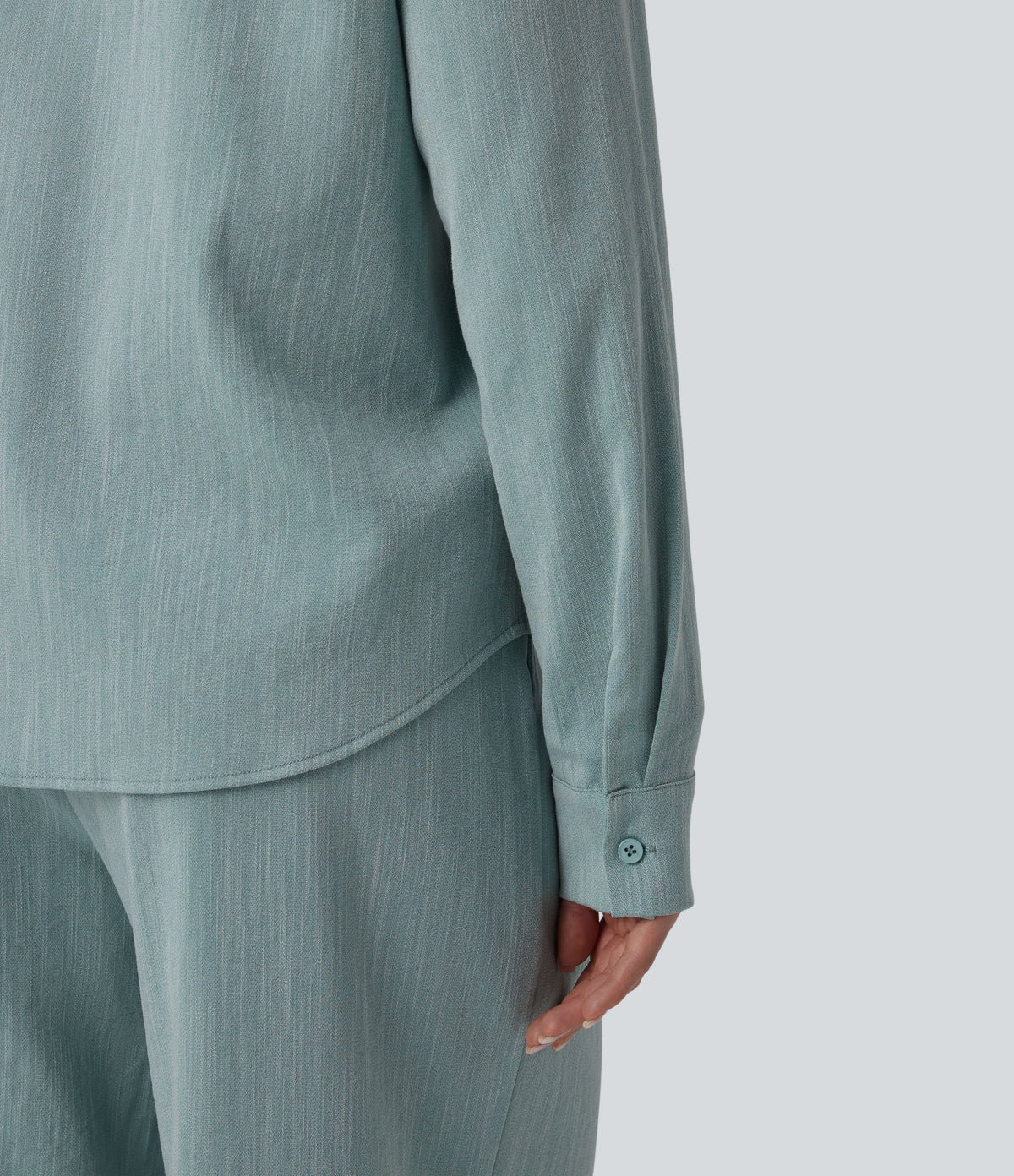 Long Sleeve Linen-Feel Shirt with Pocket — Silverwood Sage — view 5