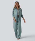 Long Sleeve Linen-Feel Shirt with Pocket — Silverwood Sage — view 6