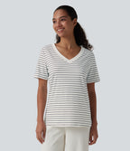 V Neck Short Sleeve Stripe Casual T-Shirt — Inkline Drift — view 4