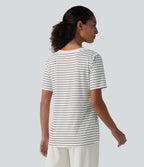 V Neck Short Sleeve Stripe Casual T-Shirt — Inkline Drift — view 2