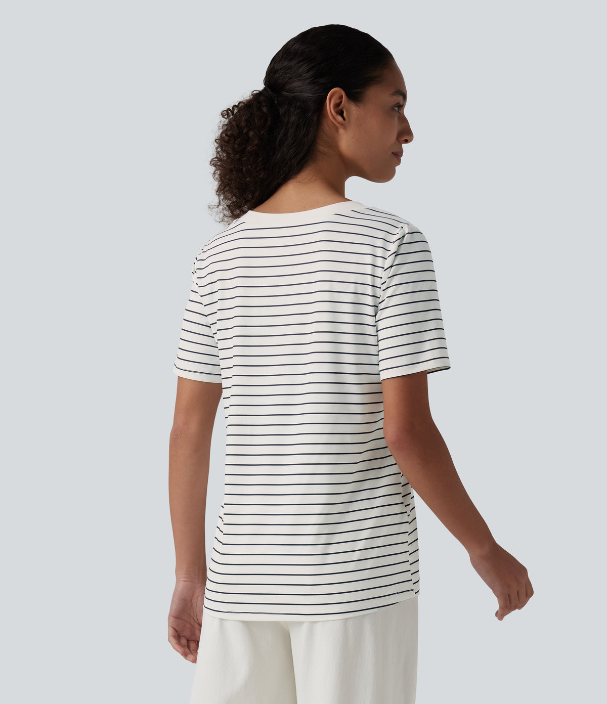 V Neck Short Sleeve Stripe Casual T-Shirt — Inkline Drift — view 2