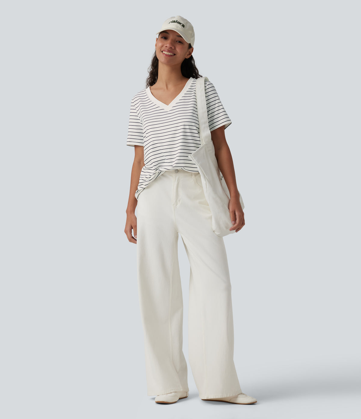 V Neck Short Sleeve Stripe Casual T-Shirt — Inkline Drift — view 6