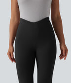 V Shaped High Waisted Tummy Control Flare Casual Trousers with Pockets — Black — view 5